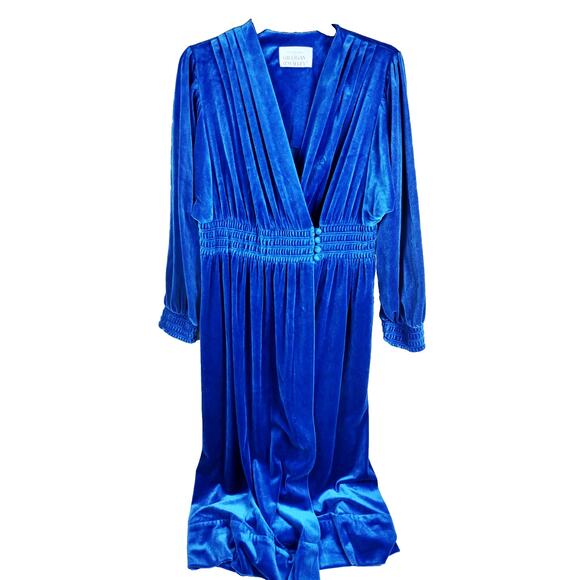 VTG Gilligan O'Malley Nightgown Women Med Housecoat Robe Blue Burnt Velour 70s - Picture 1 of 9